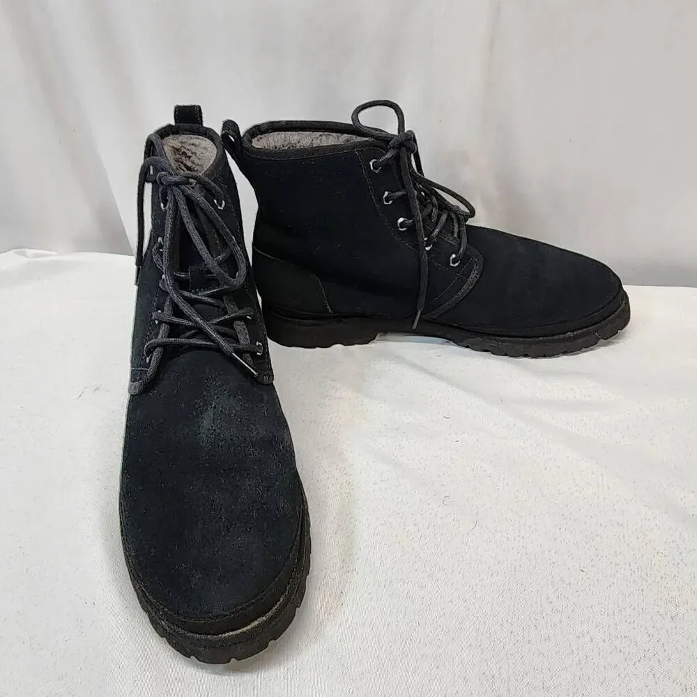 UGG Harkley Black Suede Chukka Ankle Boots, Mens US 11 Lace-Up Fleece Lined
